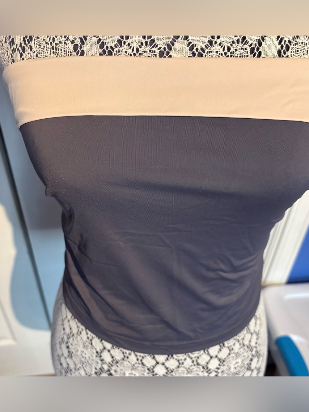 Princess Polly Strapless Two-Tone Crop Top in Navy and Cream